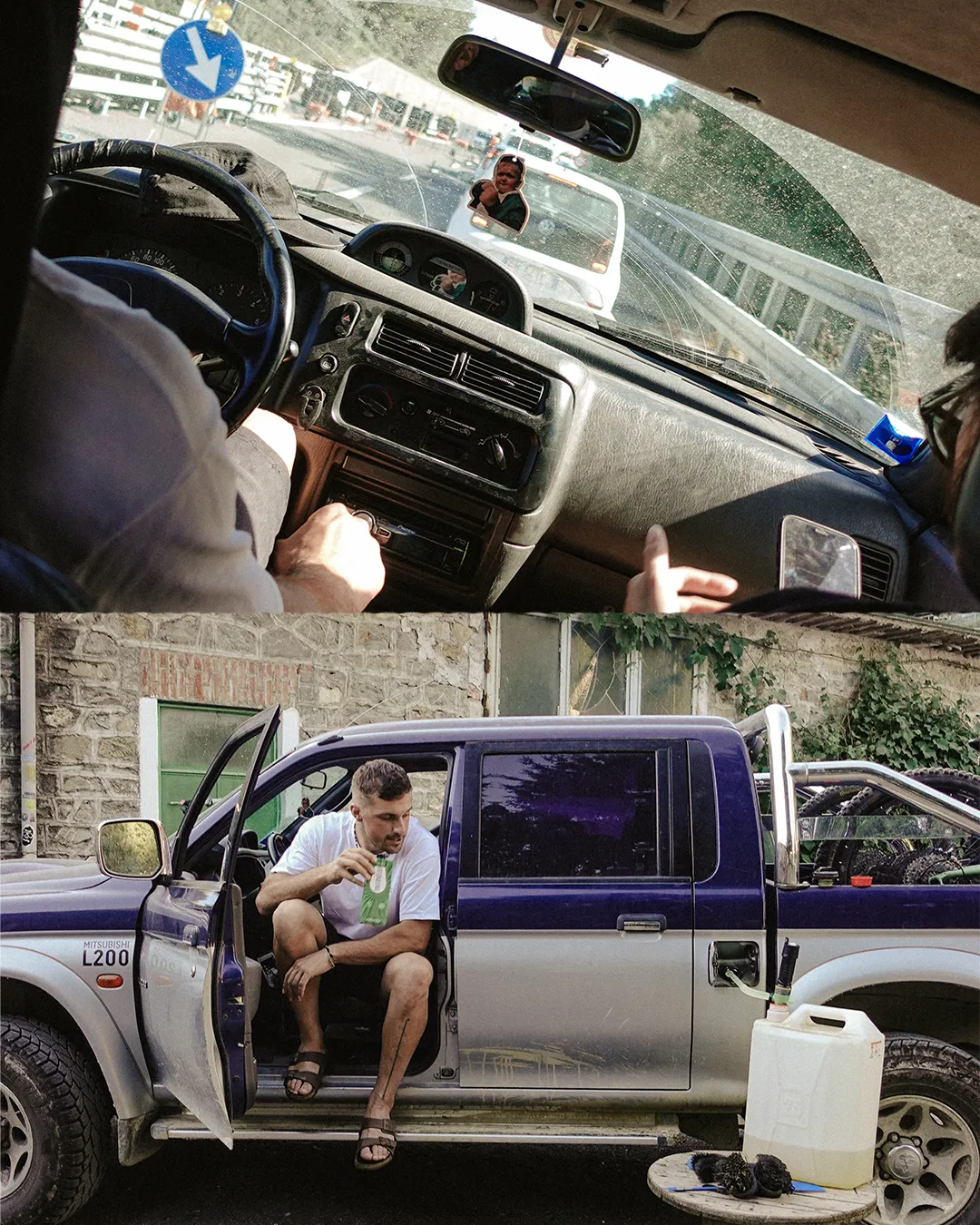 Collage: the drive in a pickup truck